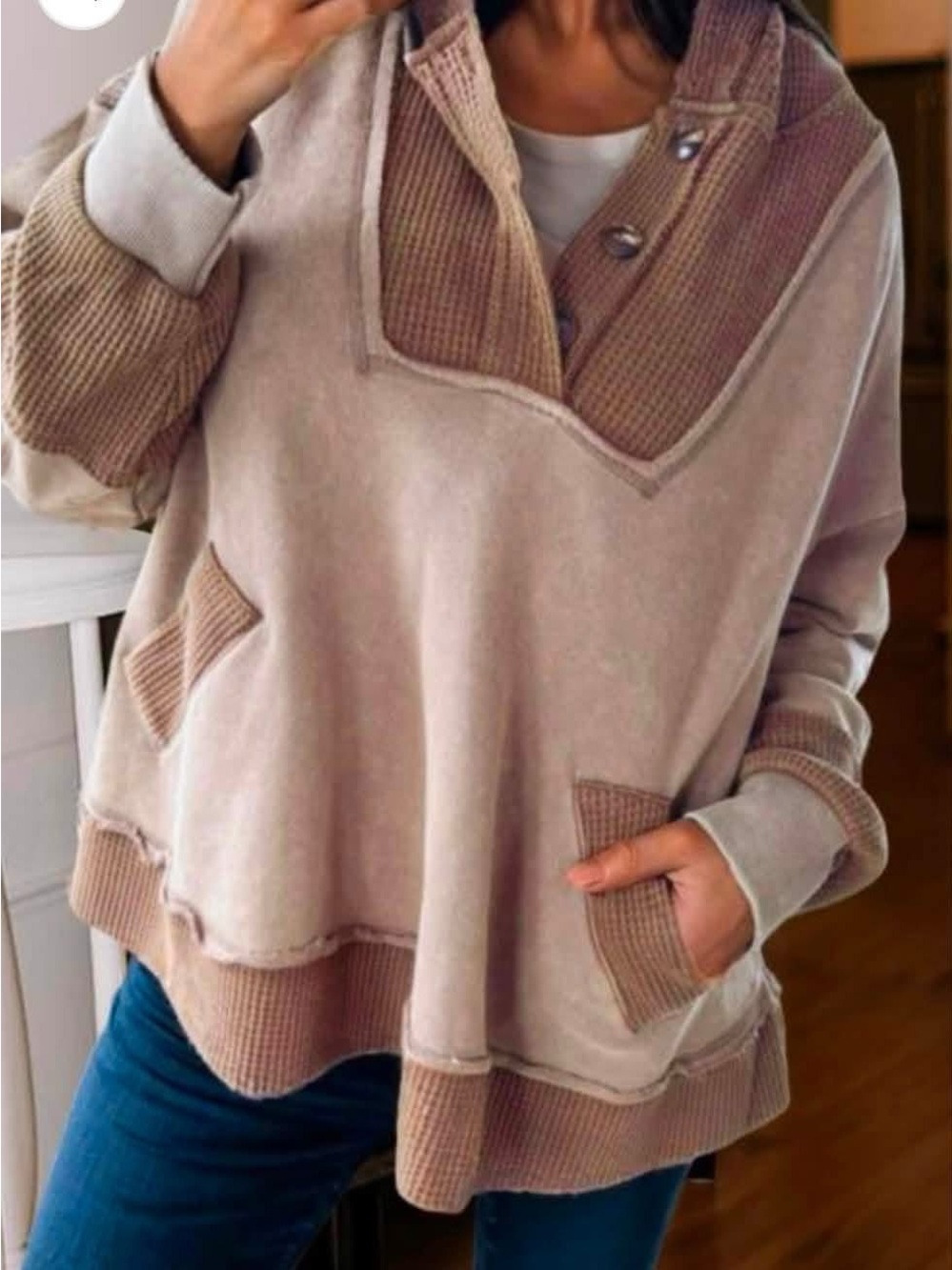 Cozy Women's Beige Pullover Hoodie Sweater